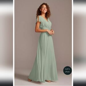 David's bridal DB Studio V neck Dress with Flutter Sleeve Full Skirt F20065